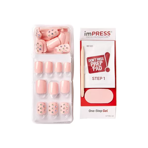 KISS imPRESS No Glue Mani Press On Nails, Design, 'Before Sunset', Multicolor, Short Size, Squoval Shape, Includes 30 Nails, Prep Pad, Instructions Sheet, 1 Manicure Stick, 1 Mini File