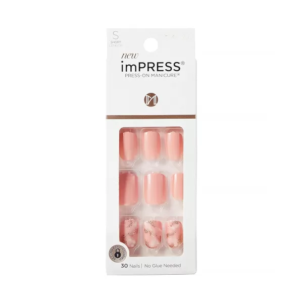 KISS imPRESS No Glue Mani Press On Nails, Design, 'Before Sunset', Multicolor, Short Size, Squoval Shape, Includes 30 Nails, Prep Pad, Instructions Sheet, 1 Manicure Stick, 1 Mini File