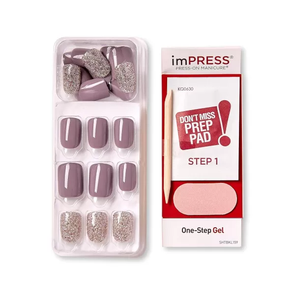 KISS imPRESS No Glue Mani Press On Nails, Design, 'Before Sunset', Multicolor, Short Size, Squoval Shape, Includes 30 Nails, Prep Pad, Instructions Sheet, 1 Manicure Stick, 1 Mini File
