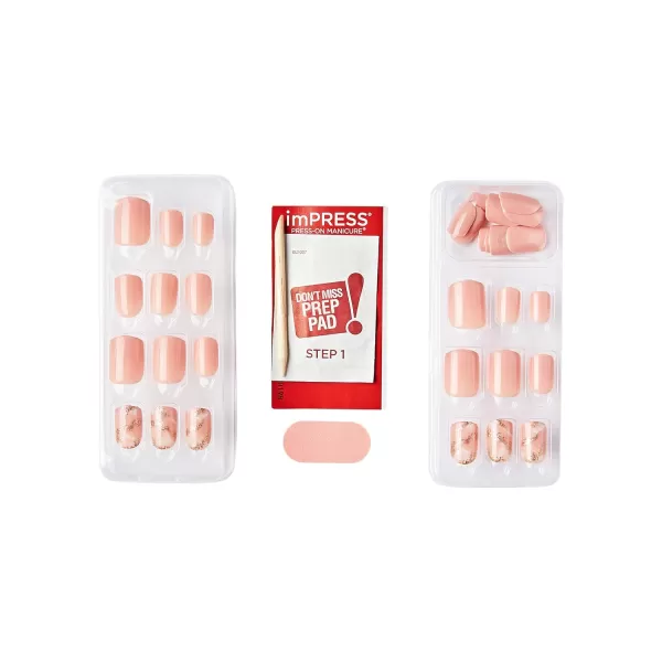 KISS imPRESS No Glue Mani Press On Nails, Design, 'Before Sunset', Multicolor, Short Size, Squoval Shape, Includes 30 Nails, Prep Pad, Instructions Sheet, 1 Manicure Stick, 1 Mini File