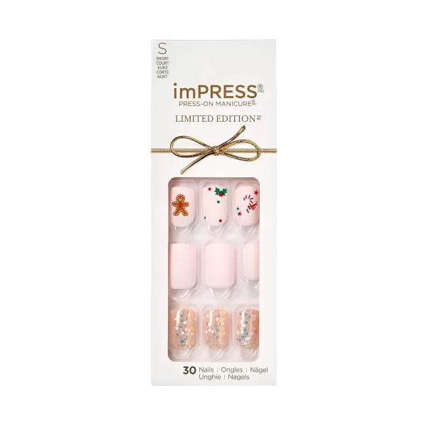 KISS imPRESS No Glue Mani Press On Nails, Design, 'Before Sunset', Multicolor, Short Size, Squoval Shape, Includes 30 Nails, Prep Pad, Instructions Sheet, 1 Manicure Stick, 1 Mini File