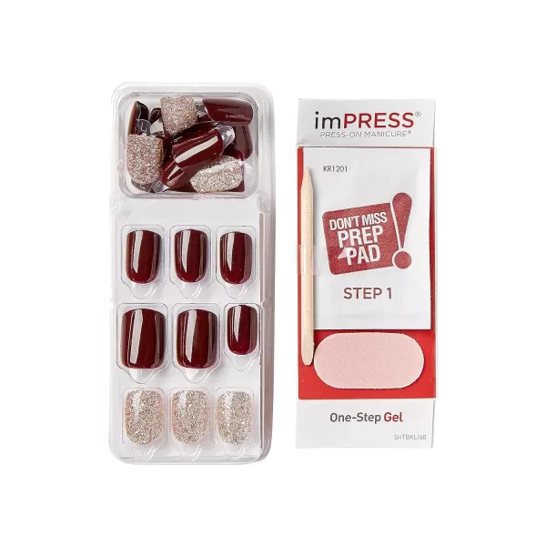 KISS imPRESS No Glue Mani Press On Nails, Design, 'Before Sunset', Multicolor, Short Size, Squoval Shape, Includes 30 Nails, Prep Pad, Instructions Sheet, 1 Manicure Stick, 1 Mini File