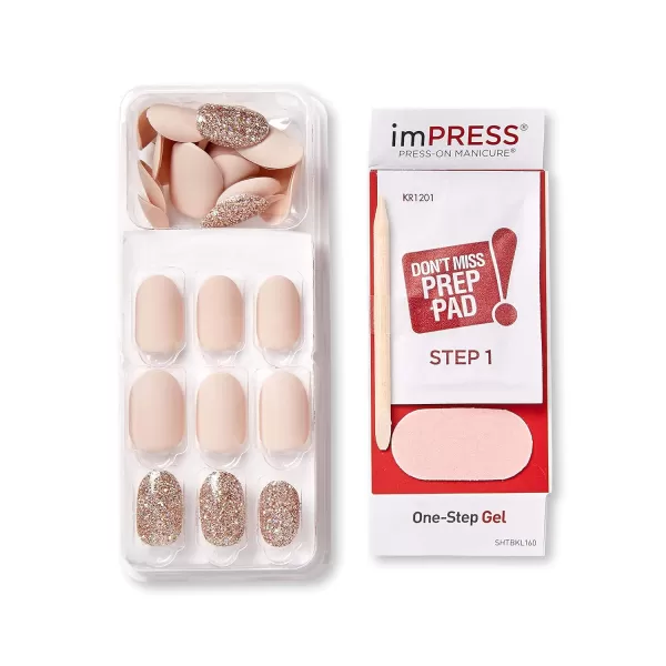 KISS imPRESS No Glue Mani Press On Nails, Design, 'Before Sunset', Multicolor, Short Size, Squoval Shape, Includes 30 Nails, Prep Pad, Instructions Sheet, 1 Manicure Stick, 1 Mini File