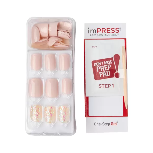 KISS imPRESS No Glue Mani Press On Nails, Design, 'Before Sunset', Multicolor, Short Size, Squoval Shape, Includes 30 Nails, Prep Pad, Instructions Sheet, 1 Manicure Stick, 1 Mini File