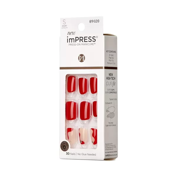 KISS imPRESS No Glue Mani Press On Nails, Design, 'Before Sunset', Multicolor, Short Size, Squoval Shape, Includes 30 Nails, Prep Pad, Instructions Sheet, 1 Manicure Stick, 1 Mini File