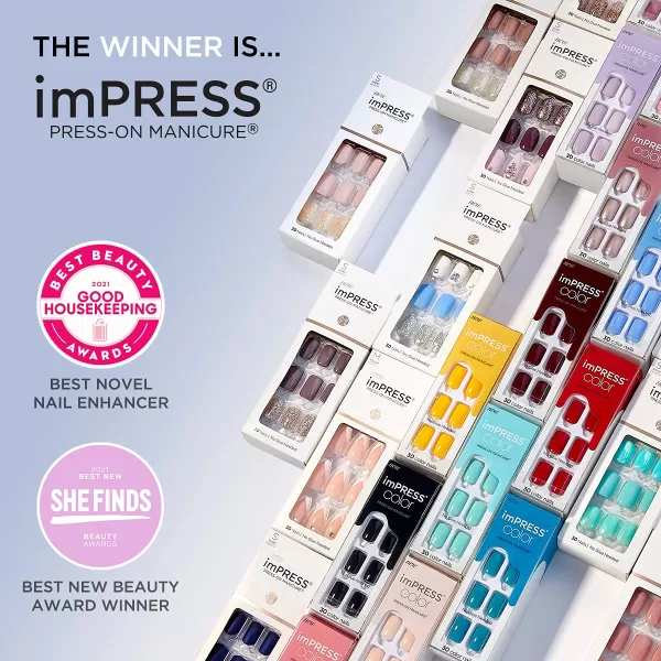 KISS imPRESS No Glue Mani Press On Nails, Design, 'Before Sunset', Multicolor, Short Size, Squoval Shape, Includes 30 Nails, Prep Pad, Instructions Sheet, 1 Manicure Stick, 1 Mini File