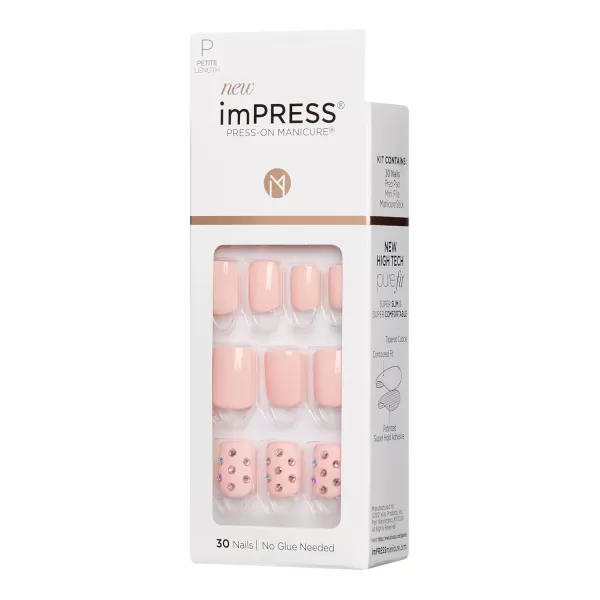 KISS imPRESS No Glue Mani Press On Nails, Design, 'Before Sunset', Multicolor, Short Size, Squoval Shape, Includes 30 Nails, Prep Pad, Instructions Sheet, 1 Manicure Stick, 1 Mini File