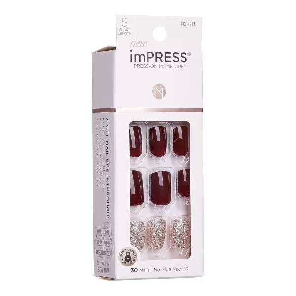 KISS imPRESS No Glue Mani Press On Nails, Design, 'Before Sunset', Multicolor, Short Size, Squoval Shape, Includes 30 Nails, Prep Pad, Instructions Sheet, 1 Manicure Stick, 1 Mini File