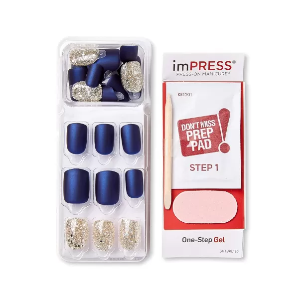 KISS imPRESS No Glue Mani Press On Nails, Design, 'Before Sunset', Multicolor, Short Size, Squoval Shape, Includes 30 Nails, Prep Pad, Instructions Sheet, 1 Manicure Stick, 1 Mini File