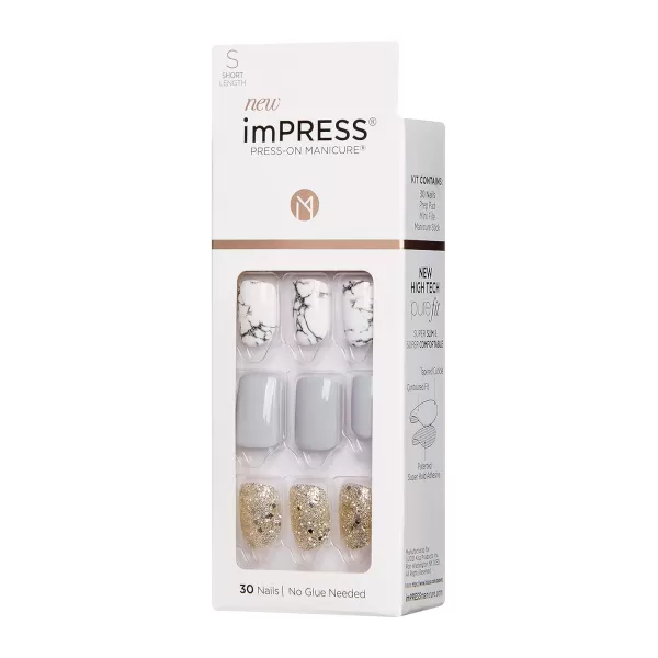 KISS imPRESS No Glue Mani Press On Nails, Design, 'Before Sunset', Multicolor, Short Size, Squoval Shape, Includes 30 Nails, Prep Pad, Instructions Sheet, 1 Manicure Stick, 1 Mini File