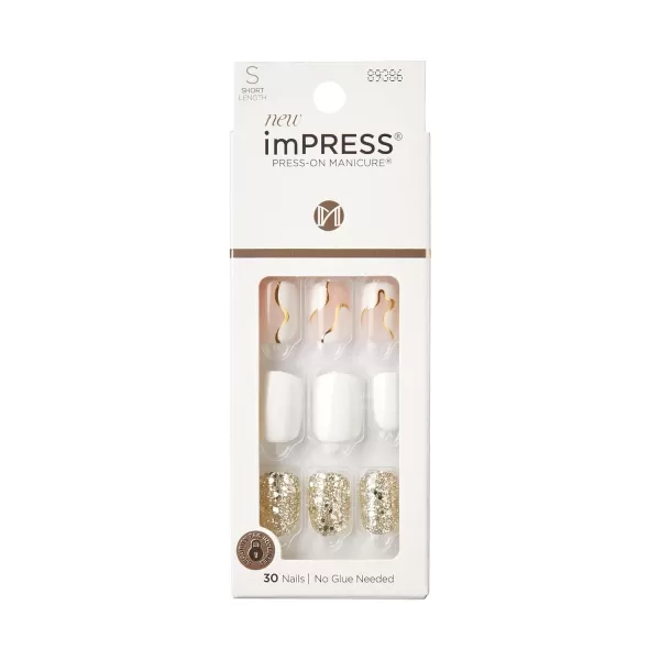 KISS imPRESS No Glue Mani Press On Nails, Design, 'Before Sunset', Multicolor, Short Size, Squoval Shape, Includes 30 Nails, Prep Pad, Instructions Sheet, 1 Manicure Stick, 1 Mini File