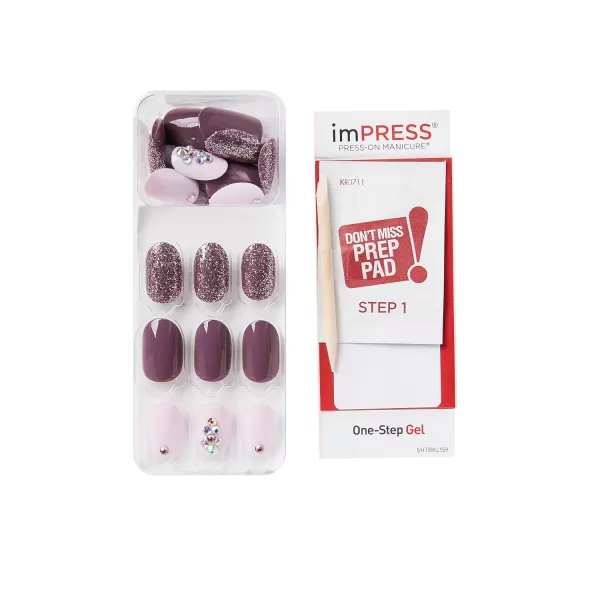 KISS imPRESS No Glue Mani Press On Nails, Design, 'Before Sunset', Multicolor, Short Size, Squoval Shape, Includes 30 Nails, Prep Pad, Instructions Sheet, 1 Manicure Stick, 1 Mini File