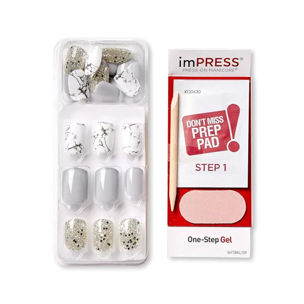 KISS imPRESS No Glue Mani Press On Nails, Design, 'Before Sunset', Multicolor, Short Size, Squoval Shape, Includes 30 Nails, Prep Pad, Instructions Sheet, 1 Manicure Stick, 1 Mini File
