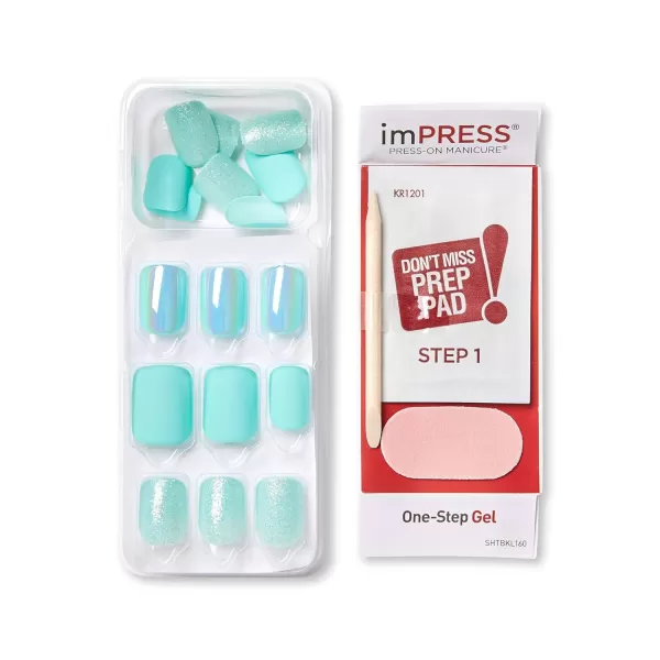 KISS imPRESS No Glue Mani Press On Nails, Design, 'Before Sunset', Multicolor, Short Size, Squoval Shape, Includes 30 Nails, Prep Pad, Instructions Sheet, 1 Manicure Stick, 1 Mini File