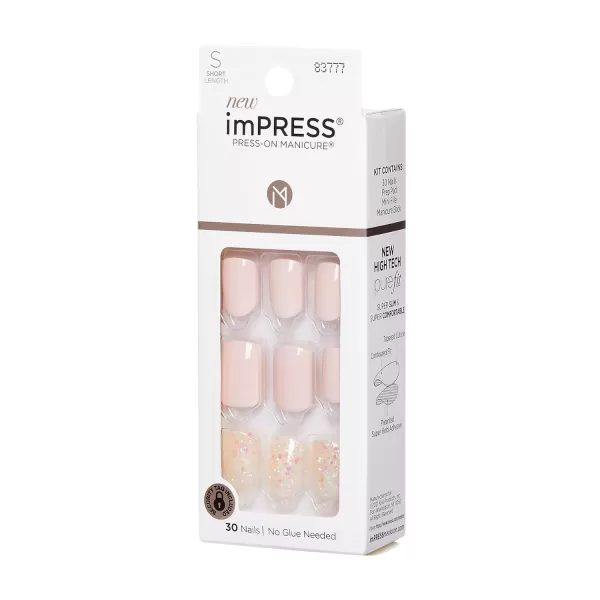 KISS imPRESS No Glue Mani Press On Nails, Design, 'Before Sunset', Multicolor, Short Size, Squoval Shape, Includes 30 Nails, Prep Pad, Instructions Sheet, 1 Manicure Stick, 1 Mini File
