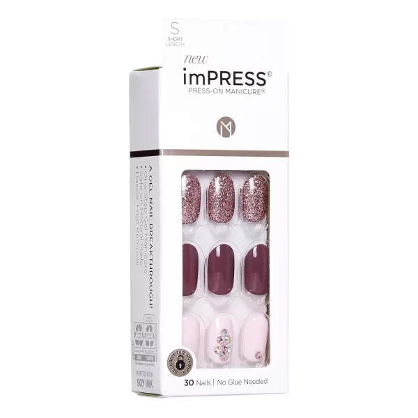 KISS imPRESS No Glue Mani Press On Nails, Design, 'Before Sunset', Multicolor, Short Size, Squoval Shape, Includes 30 Nails, Prep Pad, Instructions Sheet, 1 Manicure Stick, 1 Mini File
