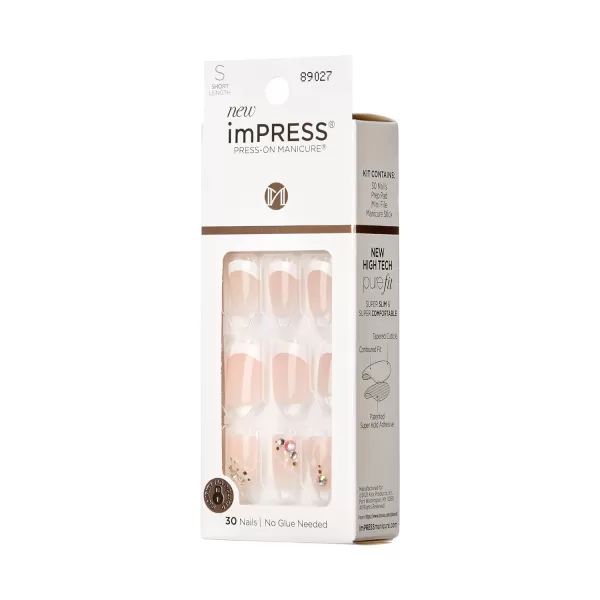 KISS imPRESS No Glue Mani Press On Nails, Design, 'Before Sunset', Multicolor, Short Size, Squoval Shape, Includes 30 Nails, Prep Pad, Instructions Sheet, 1 Manicure Stick, 1 Mini File