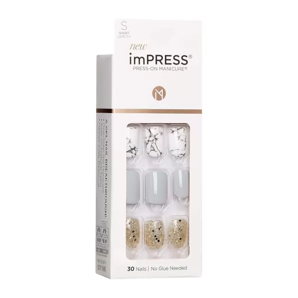 KISS imPRESS No Glue Mani Press On Nails, Design, 'Before Sunset', Multicolor, Short Size, Squoval Shape, Includes 30 Nails, Prep Pad, Instructions Sheet, 1 Manicure Stick, 1 Mini File