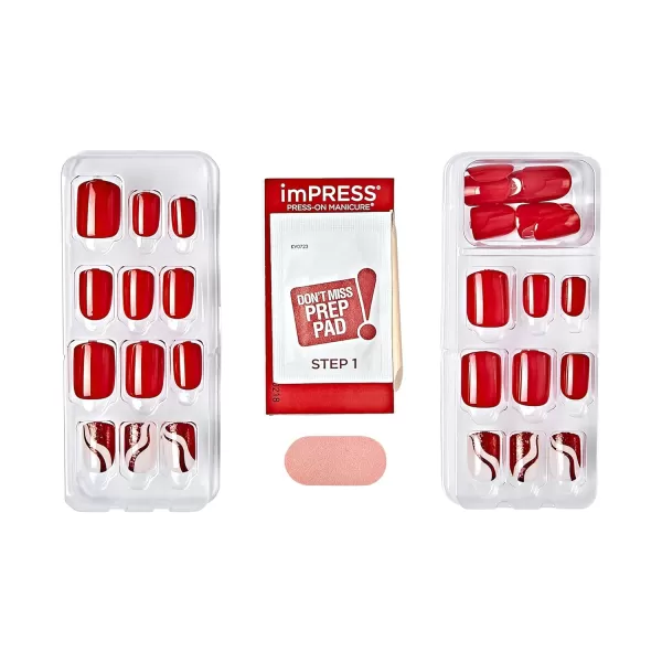 KISS imPRESS No Glue Mani Press-On Nails, Mini, Eternity', Medium Blue, Short Size, Squoval Shape, Includes 30 Nails, Prep Pad, Instructions Sheet, 1 Manicure Stick, 1 Mini File