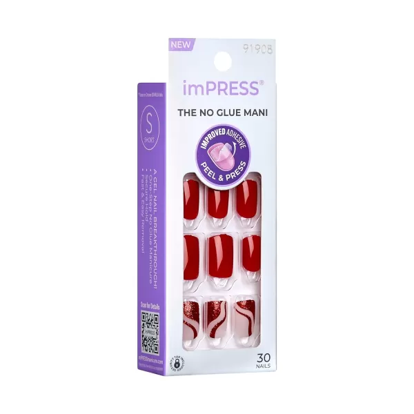 KISS imPRESS No Glue Mani Press-On Nails, Mini, Eternity', Medium Blue, Short Size, Squoval Shape, Includes 30 Nails, Prep Pad, Instructions Sheet, 1 Manicure Stick, 1 Mini File
