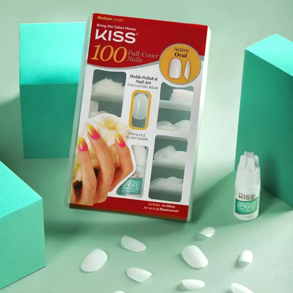 KISS100 Full Cover Nails Kit, Medium, 100 Nails 