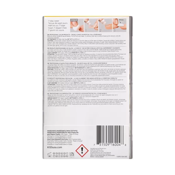 KISS100 Full Cover Nails Kit, Medium, 100 Nails 