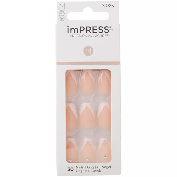 imPRESS KISS Press-On Manicure, Nail Kit, PureFit Technology, Medium Length Press-On Nails, So French', Includes Prep Pad, Mini Nail File, Cuticle Stick, and 30 Fake Nails