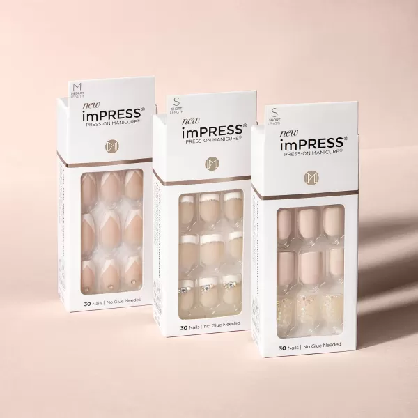 imPRESS KISS Press-On Manicure, Nail Kit, PureFit Technology, Medium Length Press-On Nails, So French', Includes Prep Pad, Mini Nail File, Cuticle Stick, and 30 Fake Nails