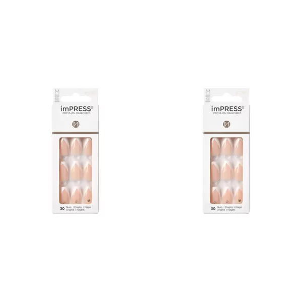 imPRESS KISS Press-On Manicure, Nail Kit, PureFit Technology, Medium Length Press-On Nails, So French', Includes Prep Pad, Mini Nail File, Cuticle Stick, and 30 Fake Nails