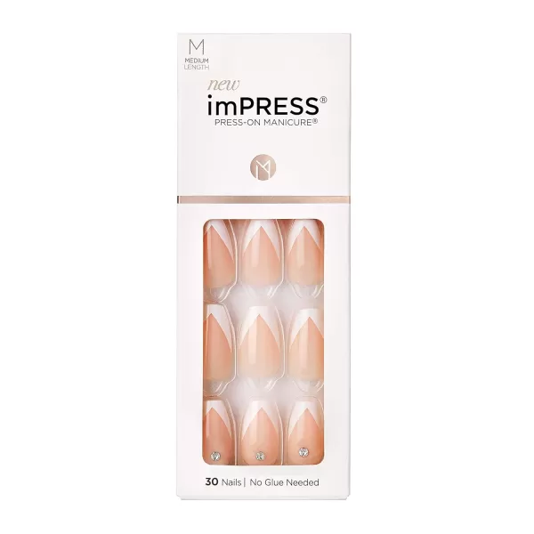 imPRESS KISS Press-On Manicure, Nail Kit, PureFit Technology, Medium Length Press-On Nails, So French', Includes Prep Pad, Mini Nail File, Cuticle Stick, and 30 Fake Nails