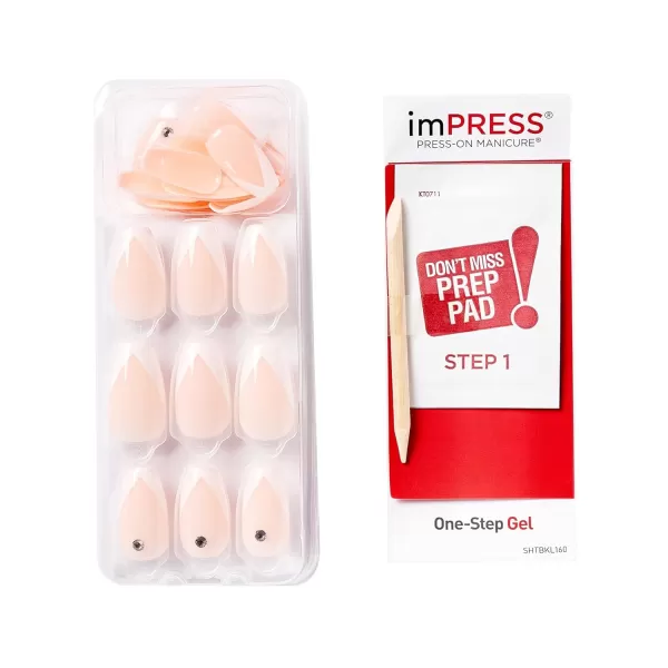 imPRESS KISS Press-On Manicure, Nail Kit, PureFit Technology, Medium Length Press-On Nails, So French', Includes Prep Pad, Mini Nail File, Cuticle Stick, and 30 Fake Nails