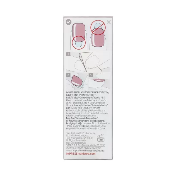 imPRESS KISS Press-On Manicure, Nail Kit, PureFit Technology, Medium Length Press-On Nails, So French', Includes Prep Pad, Mini Nail File, Cuticle Stick, and 30 Fake Nails