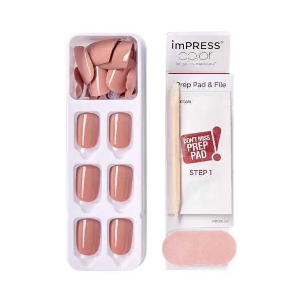 imPRESS KISS Press-On Manicure, Nail Kit, PureFit Technology, Medium Length Press-On Nails, So French', Includes Prep Pad, Mini Nail File, Cuticle Stick, and 30 Fake Nails