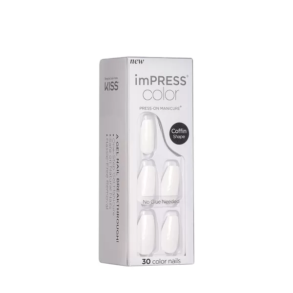 imPRESS KISS Press-On Manicure, Nail Kit, PureFit Technology, Medium Length Press-On Nails, So French', Includes Prep Pad, Mini Nail File, Cuticle Stick, and 30 Fake Nails
