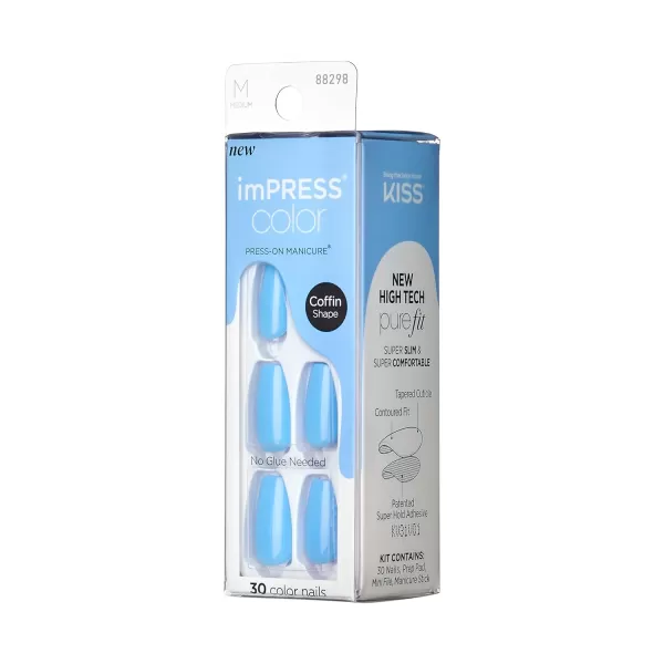 imPRESS KISS Press-On Manicure, Nail Kit, PureFit Technology, Medium Length Press-On Nails, So French', Includes Prep Pad, Mini Nail File, Cuticle Stick, and 30 Fake Nails