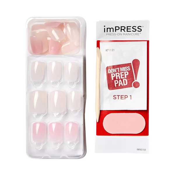 imPRESS KISS Press-On Manicure, Nail Kit, PureFit Technology, Medium Length Press-On Nails, So French', Includes Prep Pad, Mini Nail File, Cuticle Stick, and 30 Fake Nails
