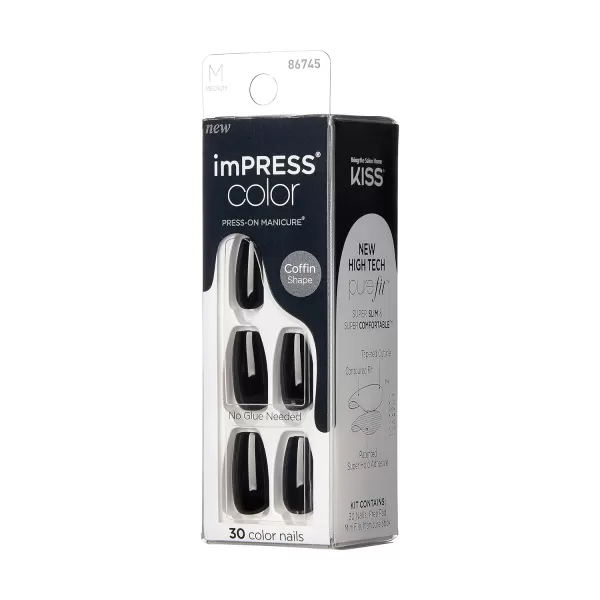 imPRESS KISS Press-On Manicure, Nail Kit, PureFit Technology, Medium Length Press-On Nails, So French', Includes Prep Pad, Mini Nail File, Cuticle Stick, and 30 Fake Nails