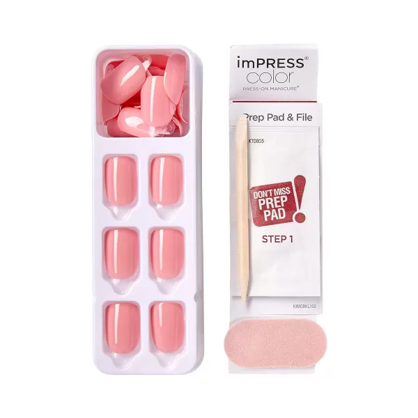 imPRESS KISS Press-On Manicure, Nail Kit, PureFit Technology, Medium Length Press-On Nails, So French', Includes Prep Pad, Mini Nail File, Cuticle Stick, and 30 Fake Nails