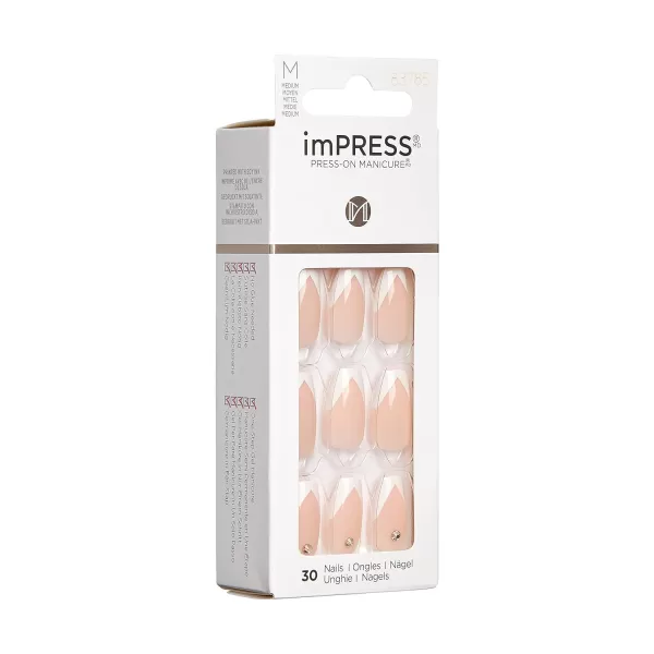 imPRESS KISS Press-On Manicure, Nail Kit, PureFit Technology, Medium Length Press-On Nails, So French', Includes Prep Pad, Mini Nail File, Cuticle Stick, and 30 Fake Nails