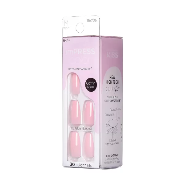 imPRESS KISS Press-On Manicure, Nail Kit, PureFit Technology, Medium Length Press-On Nails, So French', Includes Prep Pad, Mini Nail File, Cuticle Stick, and 30 Fake Nails
