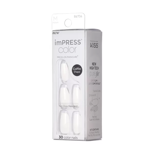 imPRESS KISS Press-On Manicure, Nail Kit, PureFit Technology, Medium Length Press-On Nails, So French', Includes Prep Pad, Mini Nail File, Cuticle Stick, and 30 Fake Nails