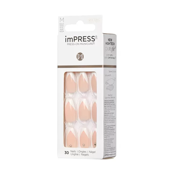 imPRESS KISS Press-On Manicure, Nail Kit, PureFit Technology, Medium Length Press-On Nails, So French', Includes Prep Pad, Mini Nail File, Cuticle Stick, and 30 Fake Nails