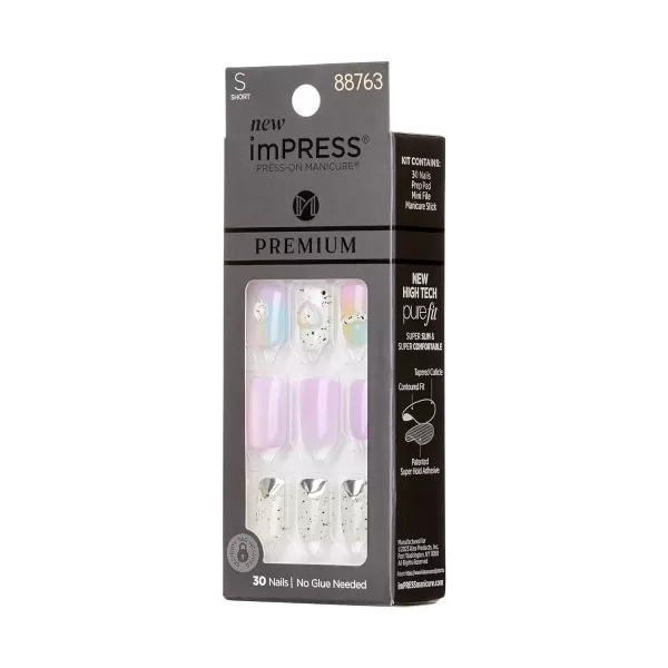 imPRESS KISS Press-On Manicure, Nail Kit, PureFit Technology, Medium Length Press-On Nails, So French', Includes Prep Pad, Mini Nail File, Cuticle Stick, and 30 Fake Nails