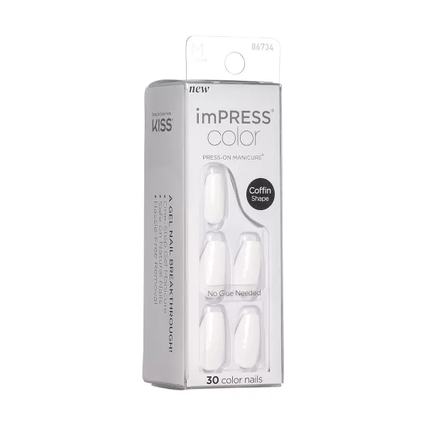 imPRESS KISS Press-On Manicure, Nail Kit, PureFit Technology, Medium Length Press-On Nails, So French', Includes Prep Pad, Mini Nail File, Cuticle Stick, and 30 Fake Nails