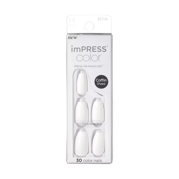imPRESS KISS Press-On Manicure, Nail Kit, PureFit Technology, Medium Length Press-On Nails, So French', Includes Prep Pad, Mini Nail File, Cuticle Stick, and 30 Fake Nails
