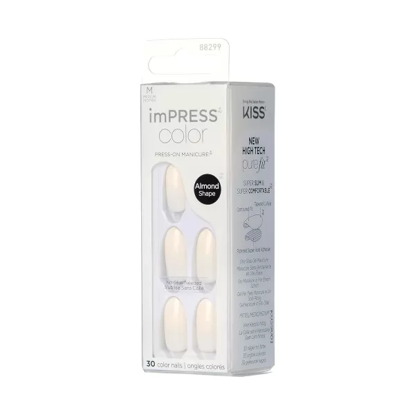 imPRESS KISS Press-On Manicure, Nail Kit, PureFit Technology, Medium Length Press-On Nails, So French', Includes Prep Pad, Mini Nail File, Cuticle Stick, and 30 Fake Nails