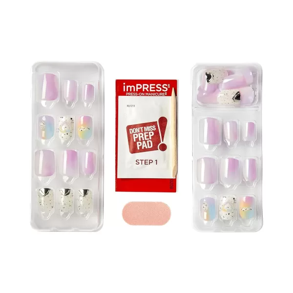 imPRESS KISS Press-On Manicure, Nail Kit, PureFit Technology, Medium Length Press-On Nails, So French', Includes Prep Pad, Mini Nail File, Cuticle Stick, and 30 Fake Nails