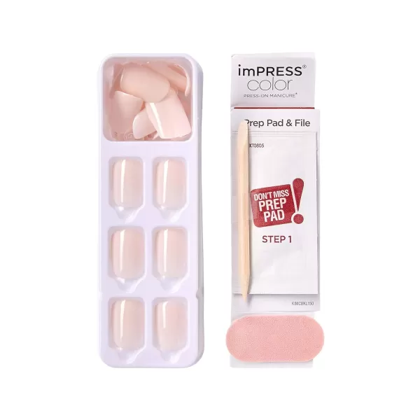 imPRESS KISS Press-On Manicure, Nail Kit, PureFit Technology, Medium Length Press-On Nails, So French', Includes Prep Pad, Mini Nail File, Cuticle Stick, and 30 Fake Nails