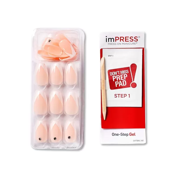 imPRESS KISS Press-On Manicure, Nail Kit, PureFit Technology, Medium Length Press-On Nails, So French', Includes Prep Pad, Mini Nail File, Cuticle Stick, and 30 Fake Nails