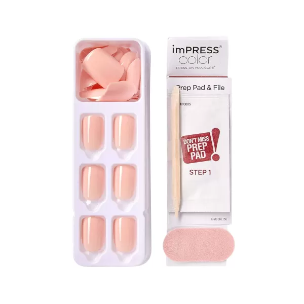 imPRESS KISS Press-On Manicure, Nail Kit, PureFit Technology, Medium Length Press-On Nails, So French', Includes Prep Pad, Mini Nail File, Cuticle Stick, and 30 Fake Nails